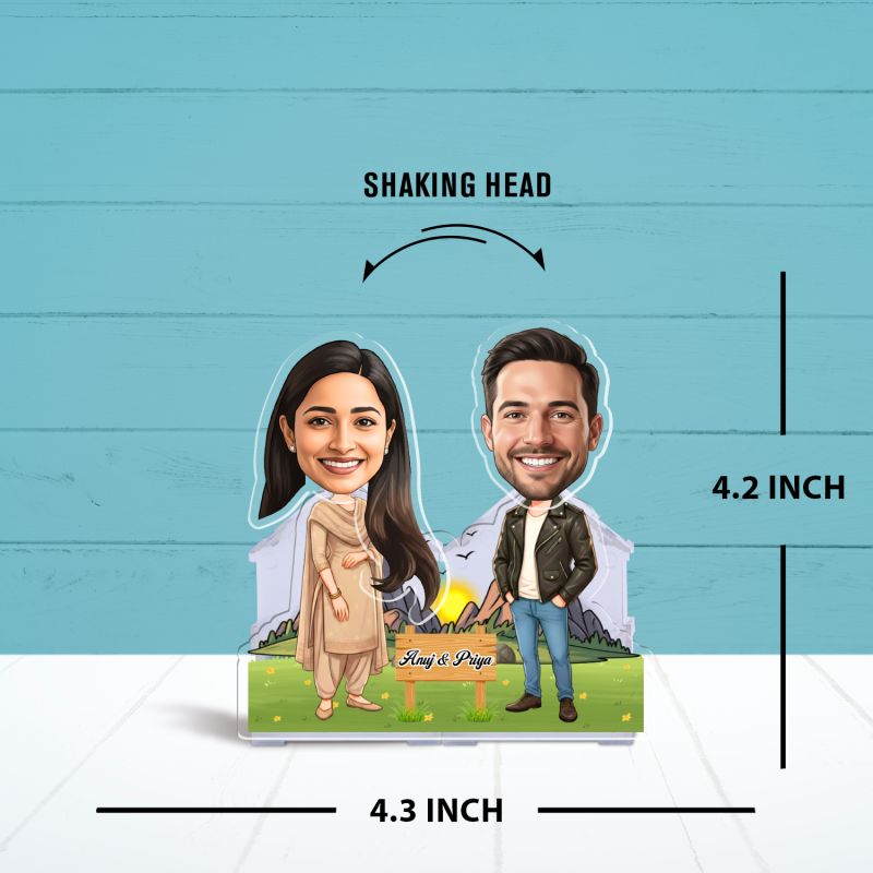 Personalized Couple Bobblehead Caricature Standee, Custom with Photo & Name Cartoon Theme Funny Gift for Couples Decorative Desk Accessory Gift Battery Powered Moving Head
